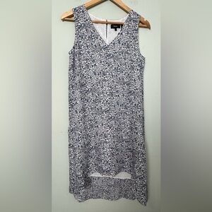 Theory Blue & White Floral 100% Silk Adlerdale SV Sleeveless  Shift Dress Size 4